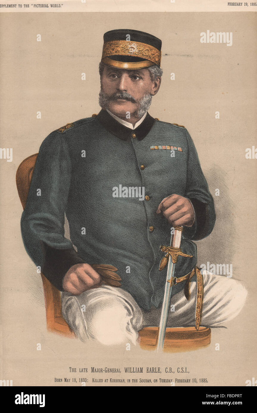 La fin Le Major-général William Earle, C.B., C.S.I., antique print 1885 Banque D'Images