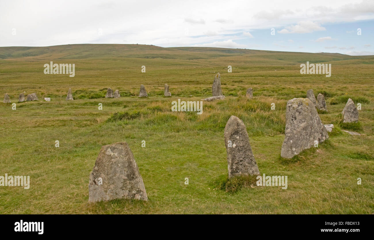 Le cercle de pierre Scorhill sur Gidleigh, Dartmoor commun Banque D'Images