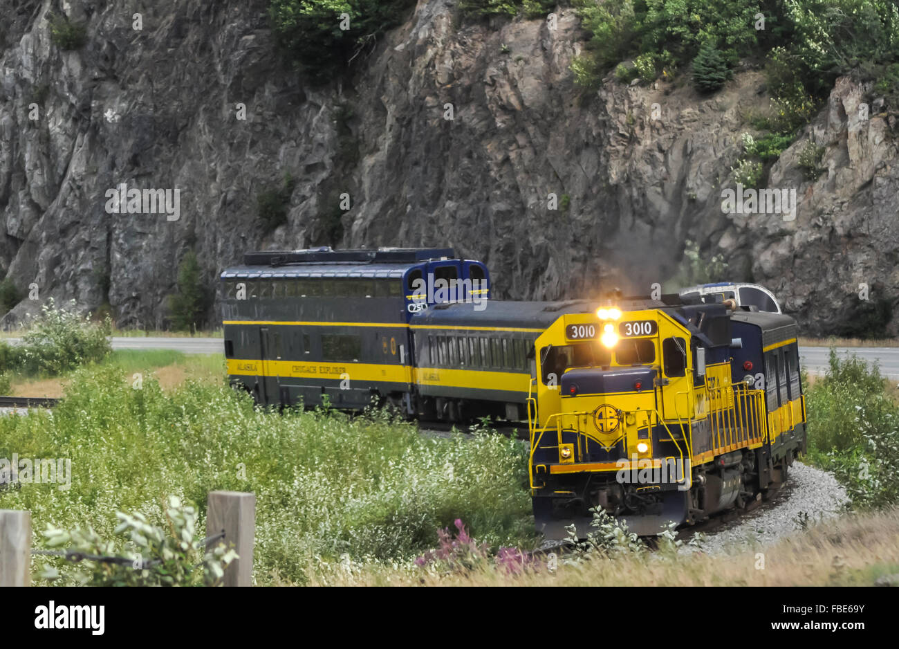 Gare de chemin de fer de l'Alaska est dirigé vers le sud de la péninsule de Kenai à partir de Anchorage. Banque D'Images