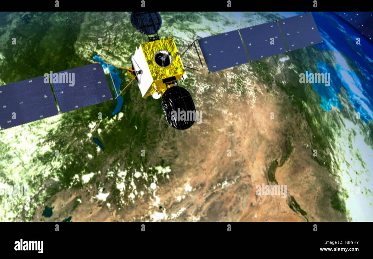 Xichang. 16 janvier, 2016. Une capture d'écran prise le 16 janvier 2016 montre le satellite Telecom biélorusse Belintersat-1. La Chine a envoyé un satellite en orbite telecom destiné à partir de la Chine du sud-ouest du centre de lancement de Xichang le samedi. © Liu Chan/Xinhua/Alamy Live News Banque D'Images