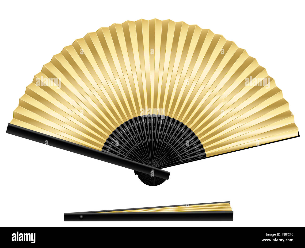 Pliage d'or ventilateur - élégant, chic et élégant. Vector illustration isolé sur fond blanc. Banque D'Images