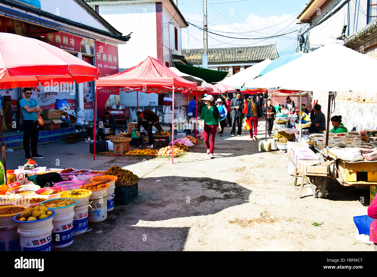 Shaxi,aliments,Marché,Légumes,épices Ingrédients médicinaux chinois de la province de Yunnan, Chine, République populaire de Chine, Chine Banque D'Images