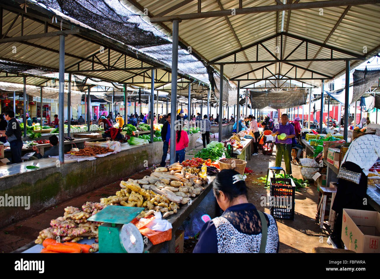 Shaxi,aliments,Marché,Légumes,épices Ingrédients médicinaux chinois de la province de Yunnan, Chine, République populaire de Chine, Chine Banque D'Images