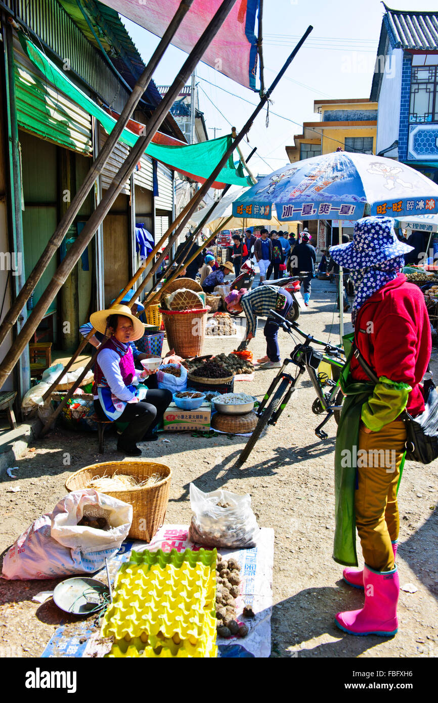 Shaxi,aliments,Marché,Légumes,épices Ingrédients médicinaux chinois de la province de Yunnan, Chine, République populaire de Chine, Chine Banque D'Images