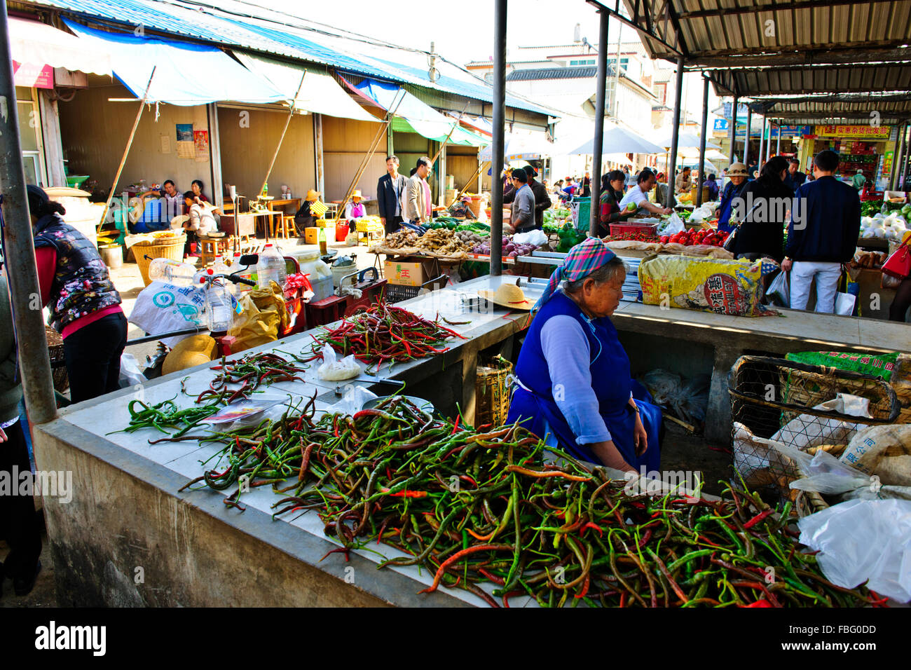 Shaxi,aliments,Marché,Légumes,épices Ingrédients médicinaux chinois de la province de Yunnan, Chine, République populaire de Chine, Chine Banque D'Images
