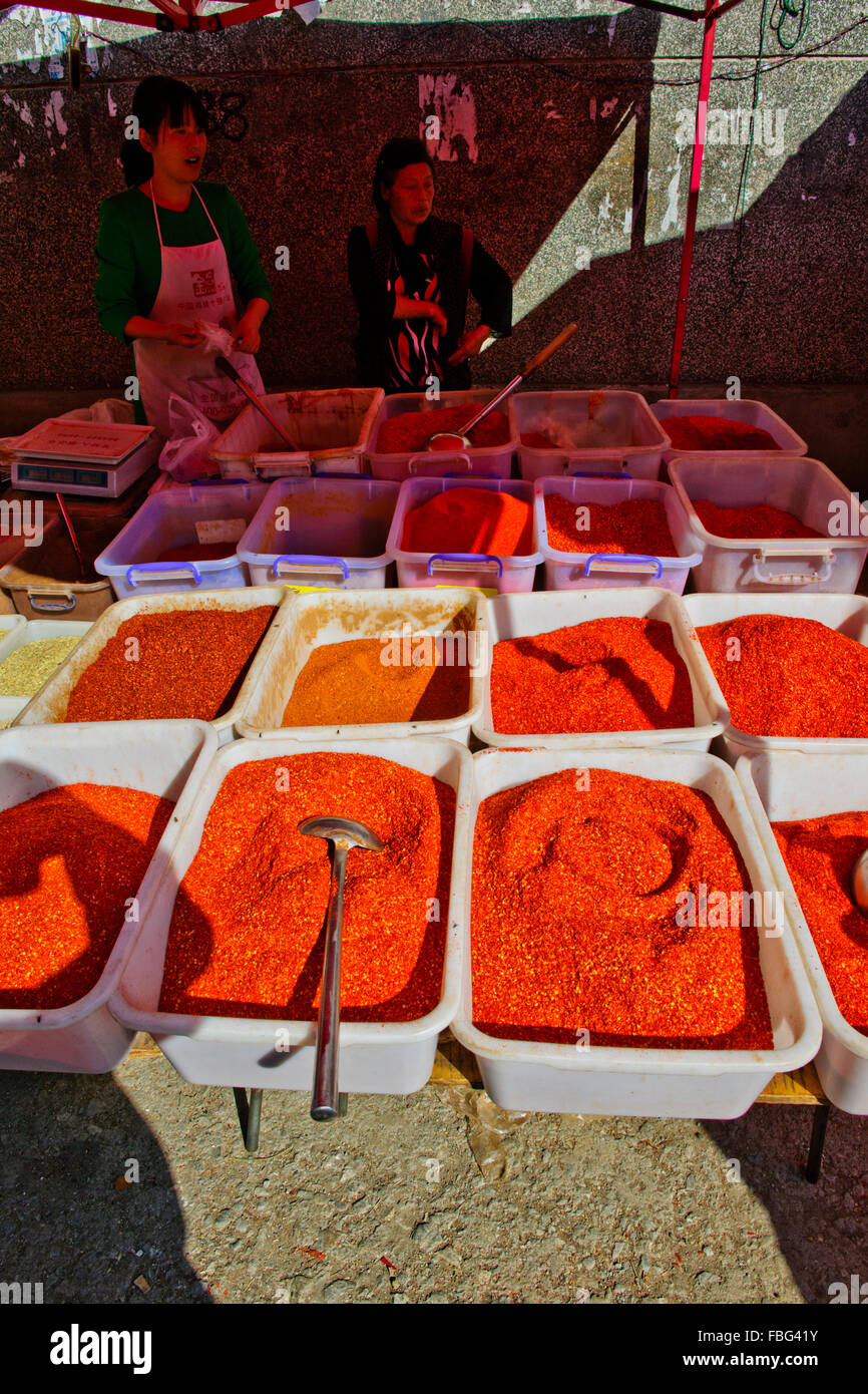 Shaxi,aliments,Marché,Légumes,épices Ingrédients médicinaux chinois de la province de Yunnan, Chine, République populaire de Chine, Chine Banque D'Images
