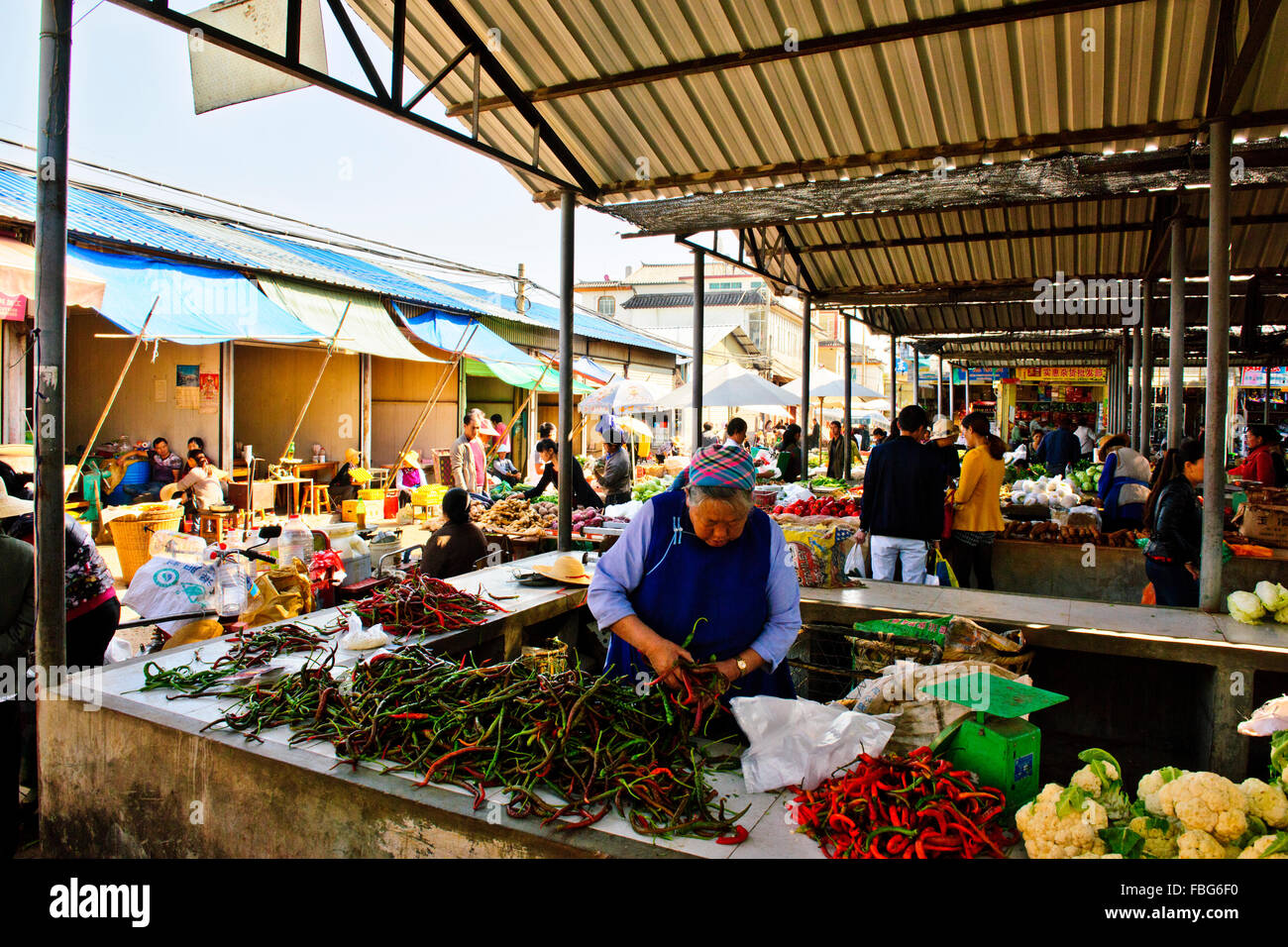 Shaxi,aliments,Marché,Légumes,épices Ingrédients médicinaux chinois de la province de Yunnan, Chine, République populaire de Chine, Chine Banque D'Images