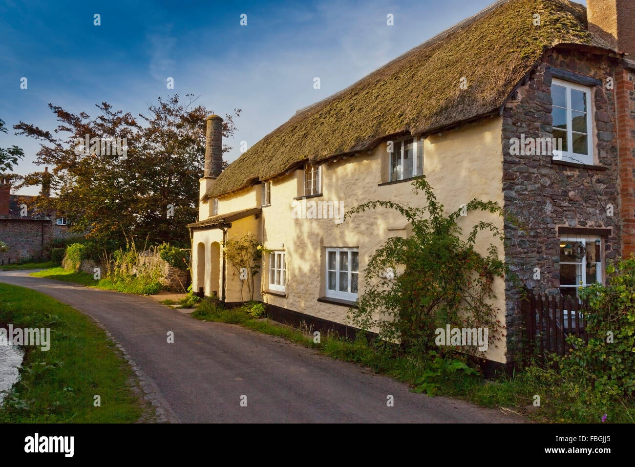 Chaumière sur la Holnicote Estate dans le village d'Bossington, Somerset, England, UK Banque D'Images