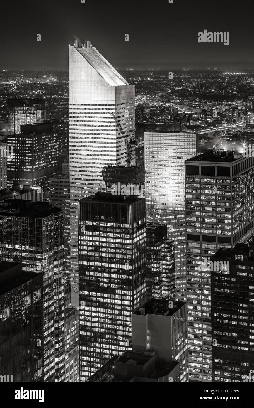 Black & White New York Midtown vue aérienne, à peu près, avec l'un des plus hauts gratte-ciel de Manhattan : le Centre de Citigroup Banque D'Images