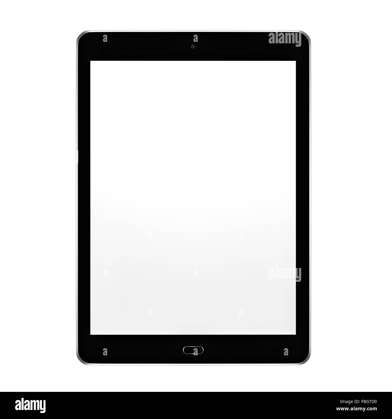 Ordinateur tablette réaliste avec écran blanc isolé sur fond blanc. Image générée par ordinateur. 3D Render. Banque D'Images