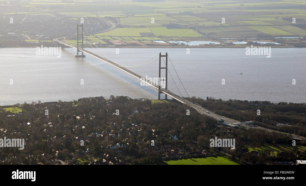 Vue aérienne de l'Humber Bridge, UK Banque D'Images