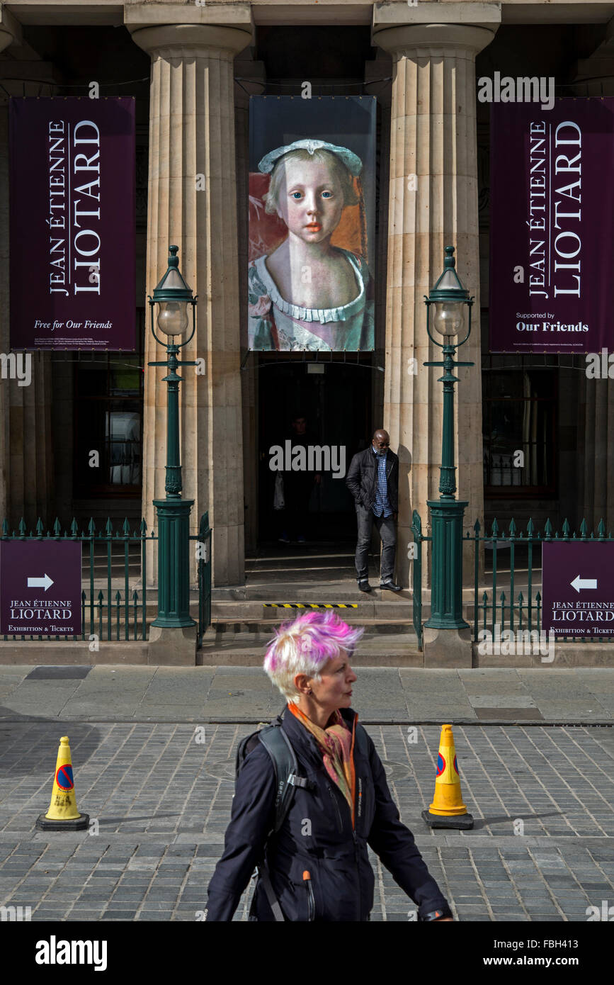 Bannières publicitaires de l'exposition Jean-Etienne Liotard en 2015 à la Royal Scottish Academy d'Édimbourg. Banque D'Images