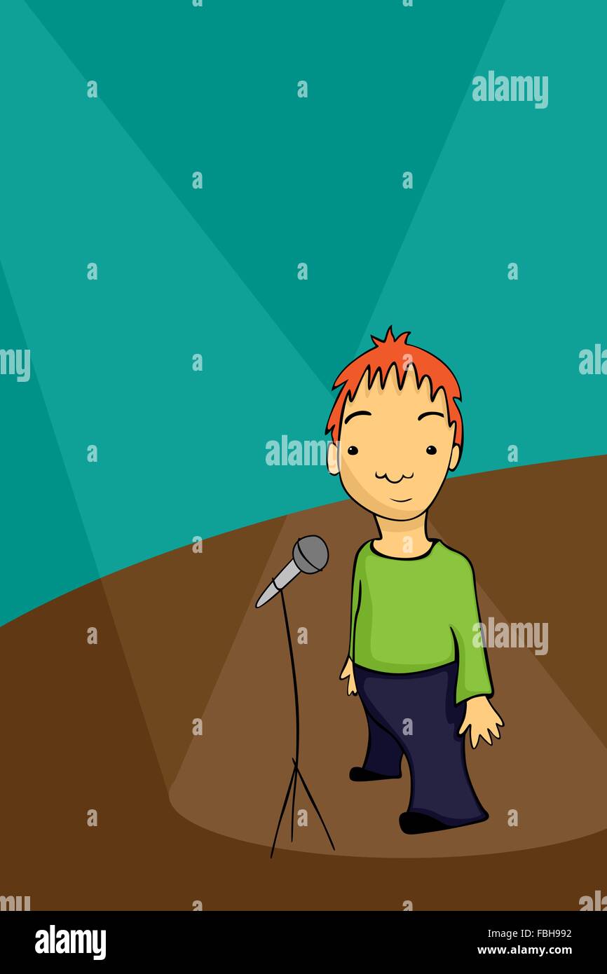 Timide stand up comedian debout sur la scène Illustration de Vecteur
