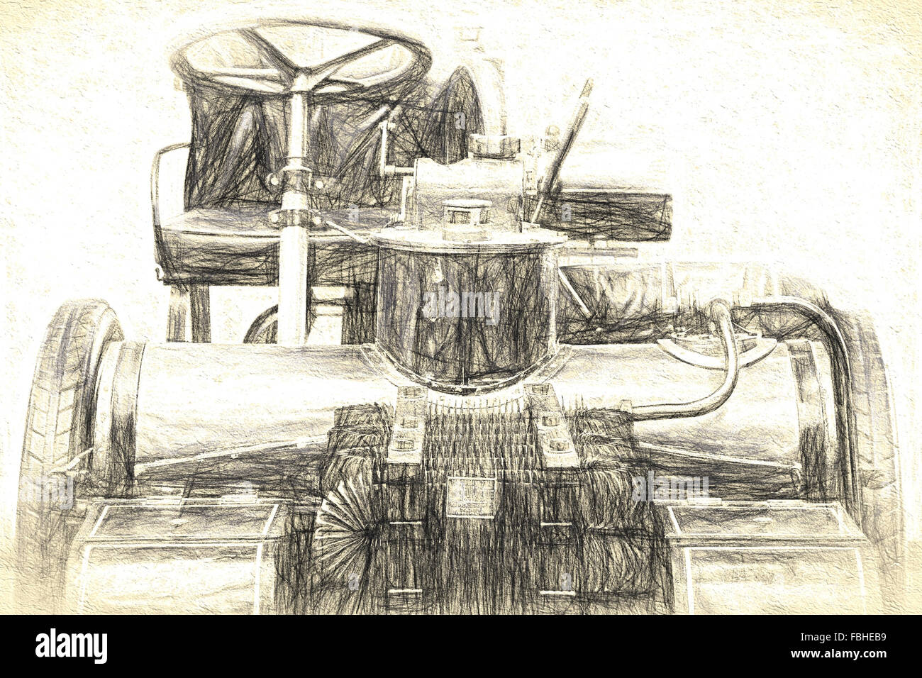 Antique car, les croquis au crayon numérique. Banque D'Images