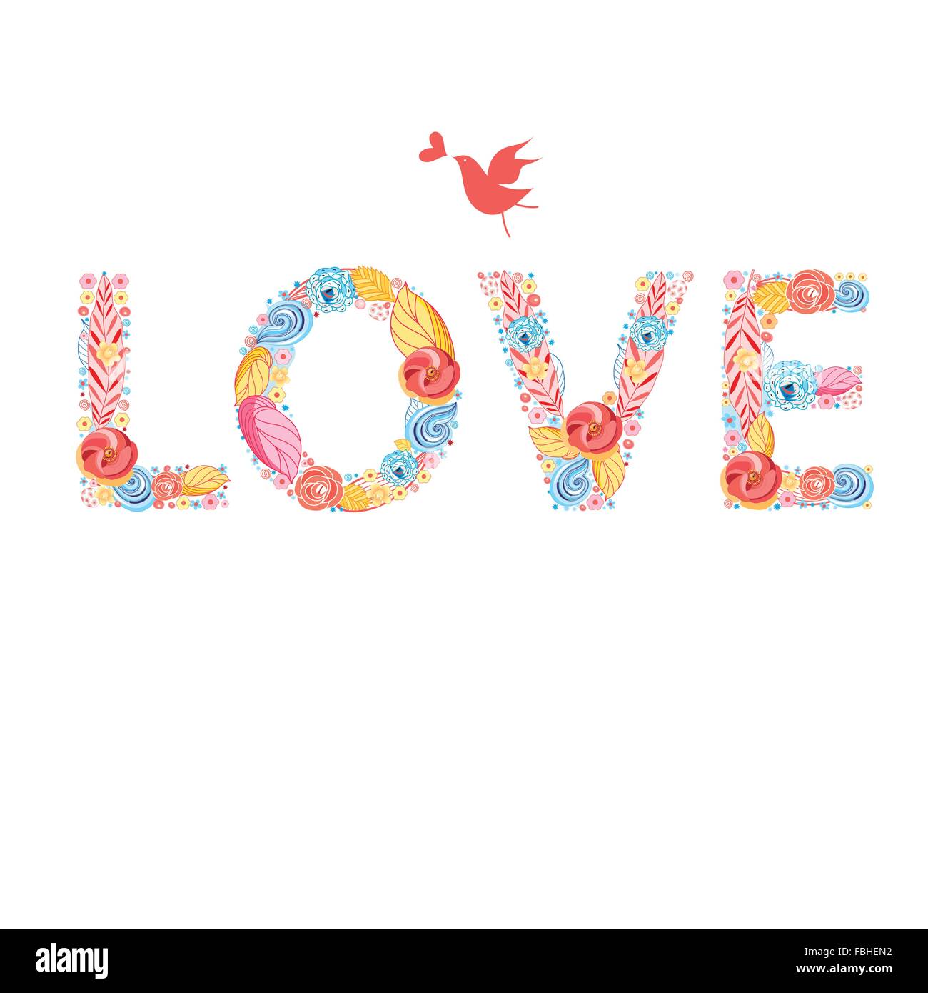 Belle fête inscription love Valentines Day sur fond blanc Illustration de Vecteur