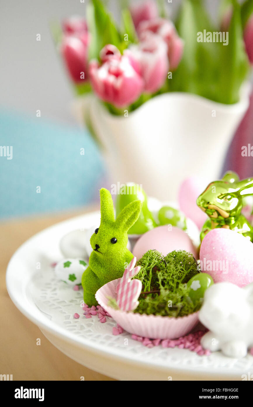 Décoration de Pâques en vert et blanc Banque D'Images