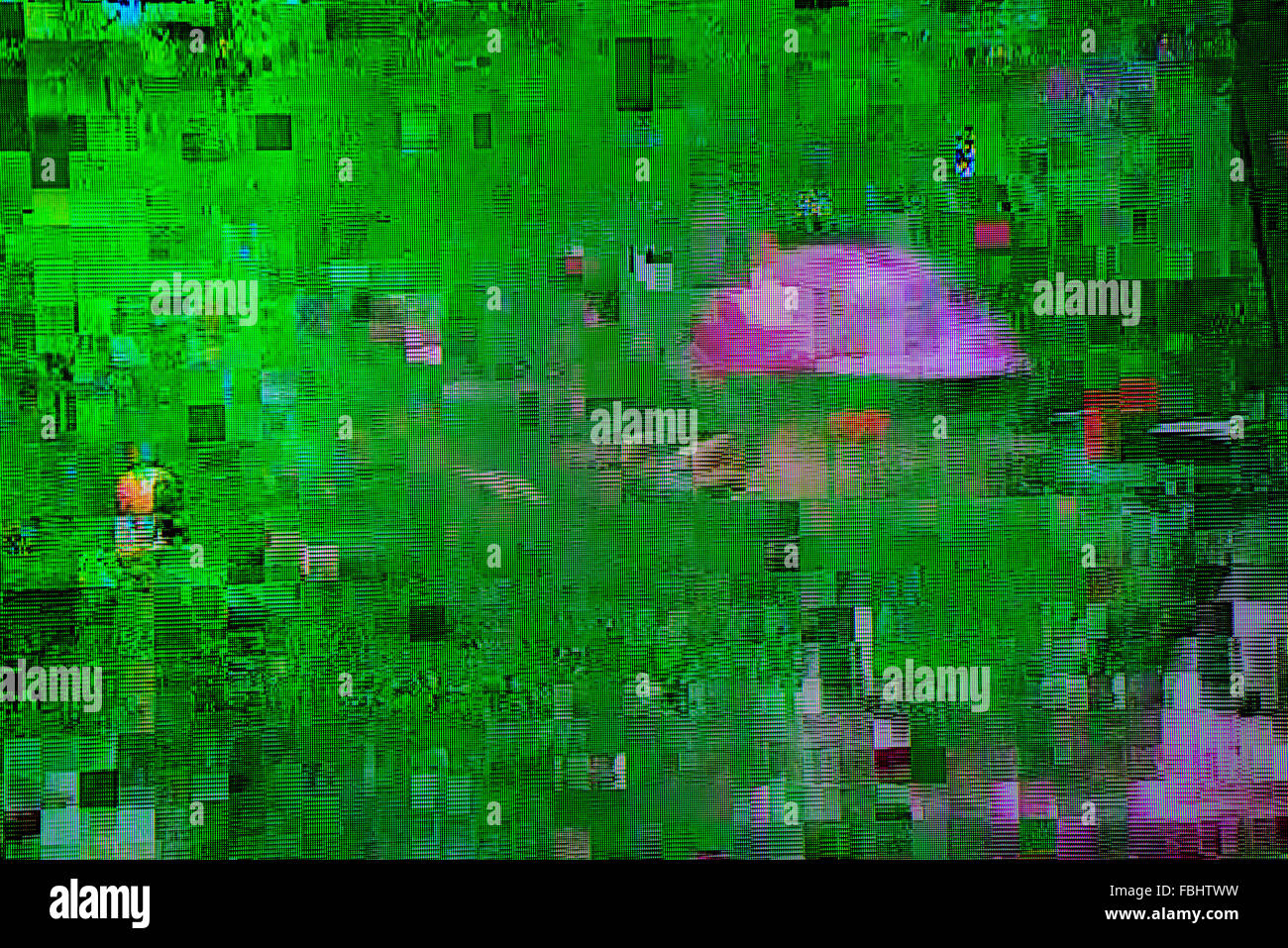 Diffusion de la télévision numérique, le câble tv une erreur fatale du glitch, écran LCD comme résumé arrière-plan technique Banque D'Images