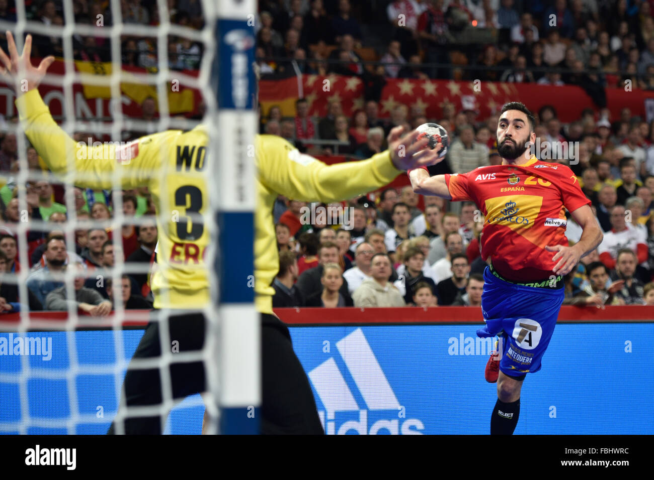 Wroclaw, Pologne. 16 janvier, 2016. Championnats d'Europe de handball masculin en EHF, EURO 2016 groupe C match Espagne - Allemagne 32:29. En action Valero Rivera Crédit : Piotr Dziurman/Alamy Live News Banque D'Images