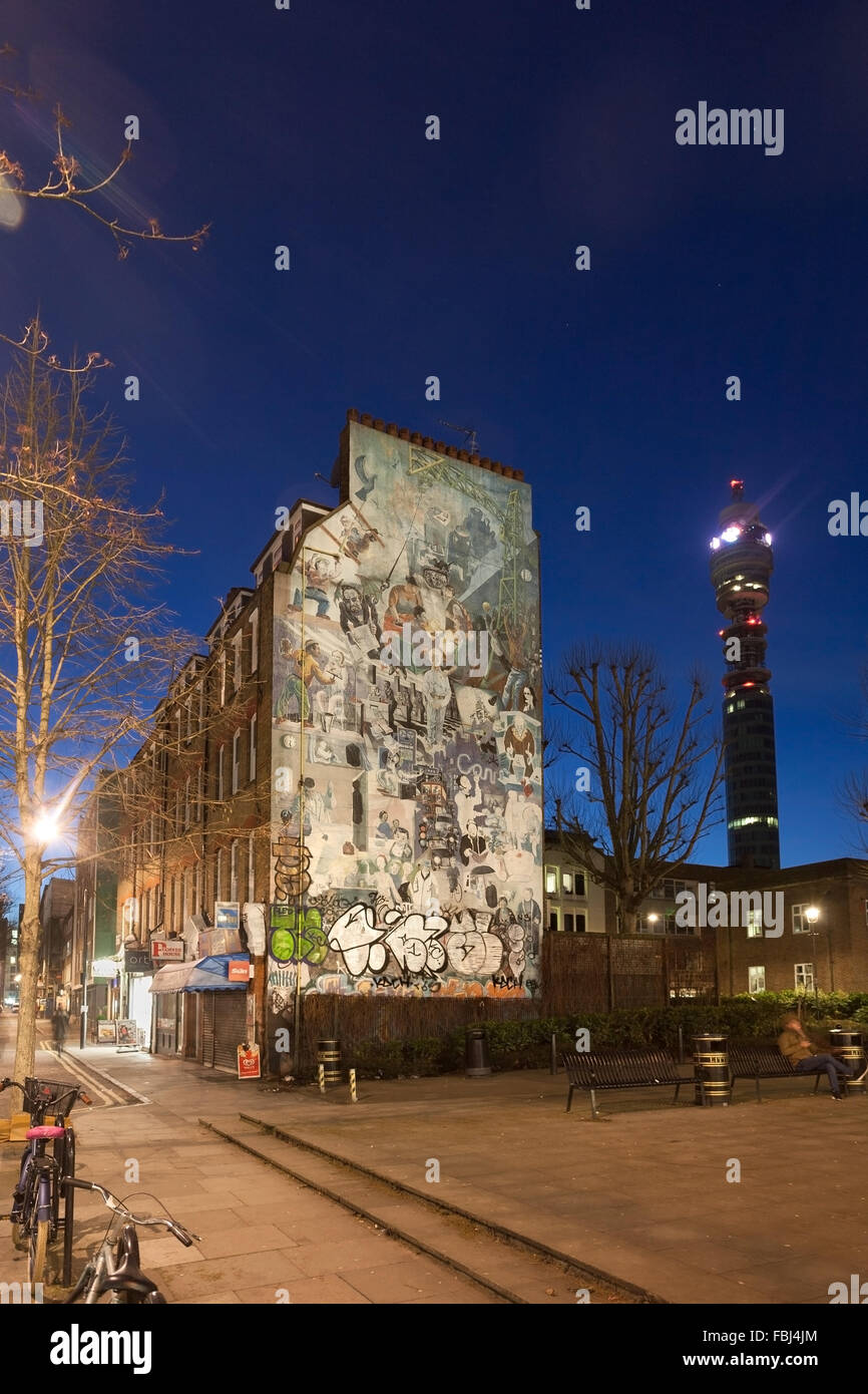 Murale Fitzrovia, Tottenham Court Road, Londres, UK Banque D'Images