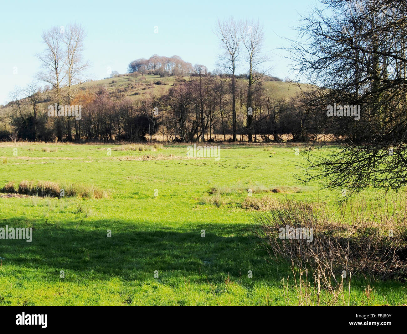 St Catherine's Hill, Winchester vu de l'autre côté de la rivière de plaine inondable Itchen cinq ponts sentier routier à St Croix. Banque D'Images