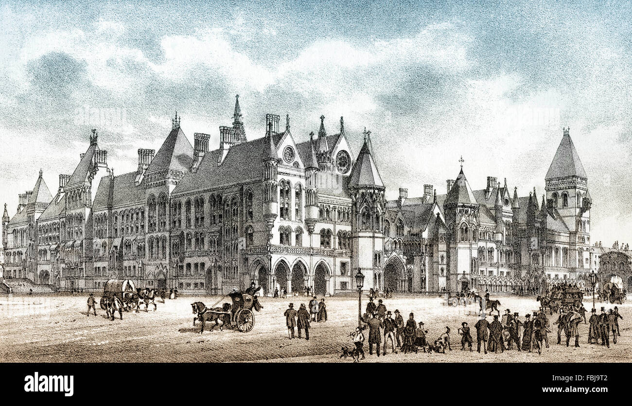 Les cours royales de justice sur le brin dans le centre de Londres, Angleterre, 1882 Banque D'Images