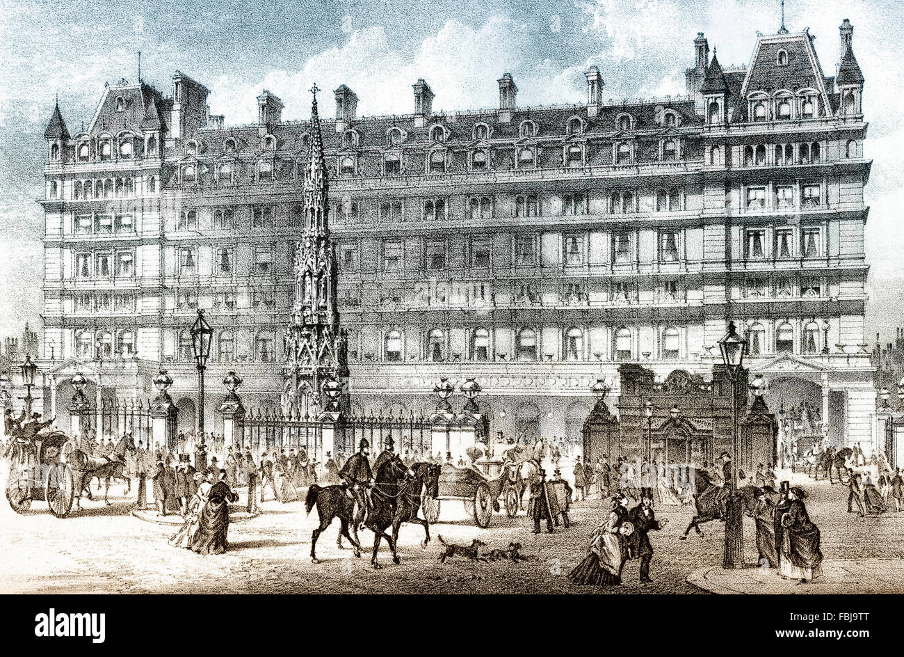 L'entrée principale de la gare de Charing Cross dans 19e siècle, Londres, Angleterre Banque D'Images