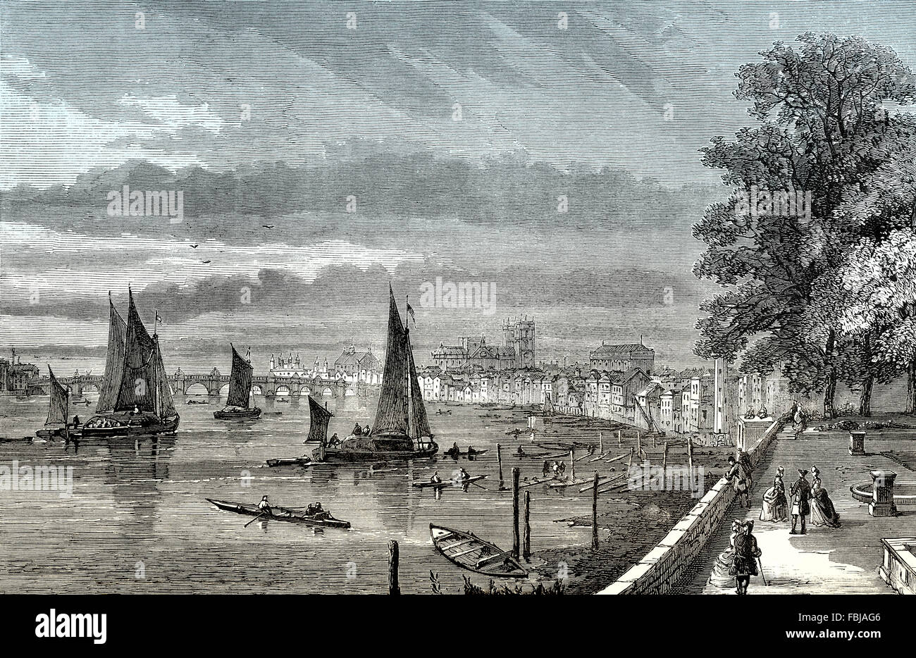 La vue depuis la terrasse donnant sur la rivière de Somerset House à Westminster, Londres, Angleterre, 18e siècle Banque D'Images