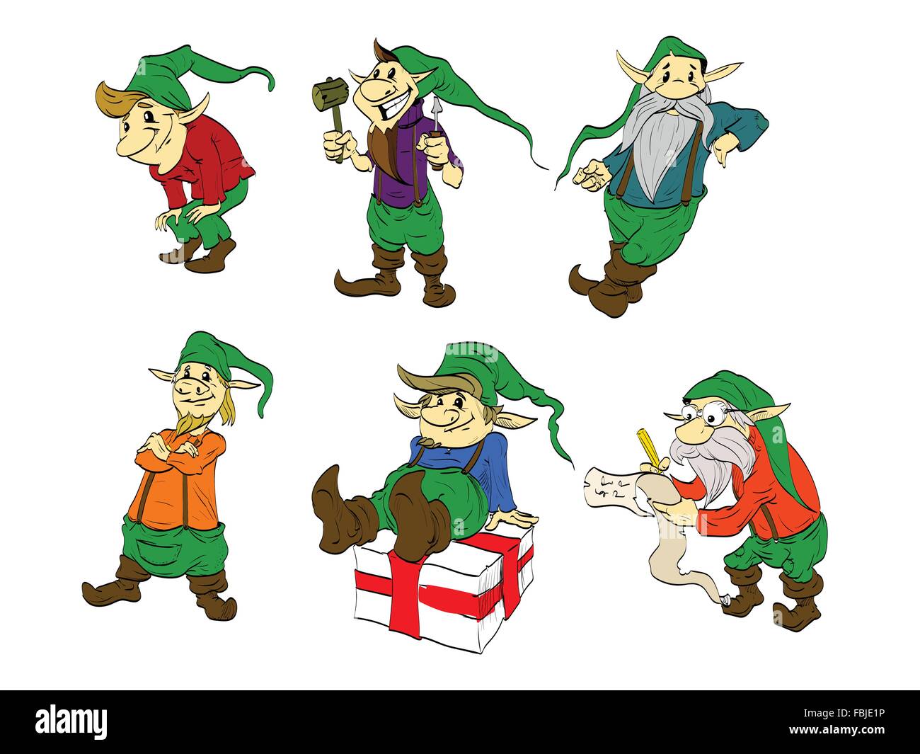 Ensemble de cartoon Christmas Elves. Illustration de Vecteur