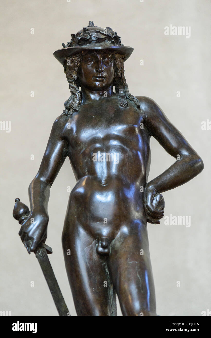 Florence. L'Italie. Statue de David (ca.1440) de Donatello, Museo Nazionale del Bargello. Banque D'Images