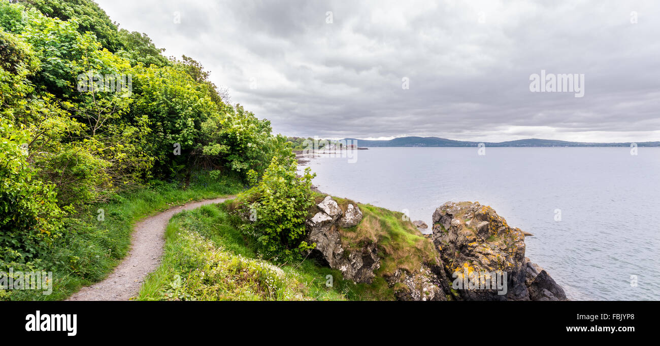 Un tissage chemin le long de la côte irlandaise, Cultra près de County Down et le Belfast Lough. Banque D'Images