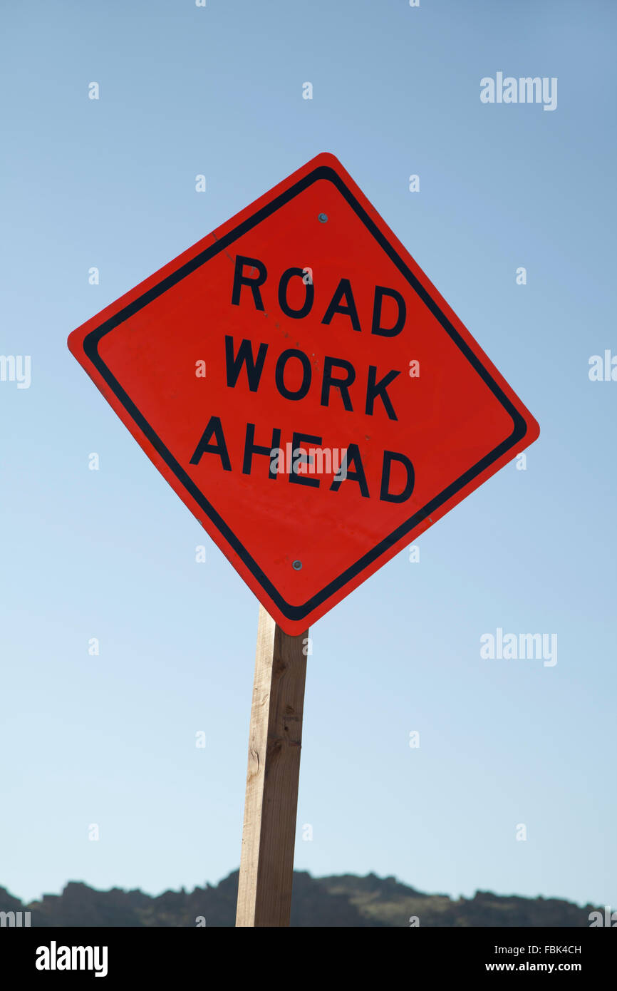 Travaux routiers à venir road sign Banque D'Images