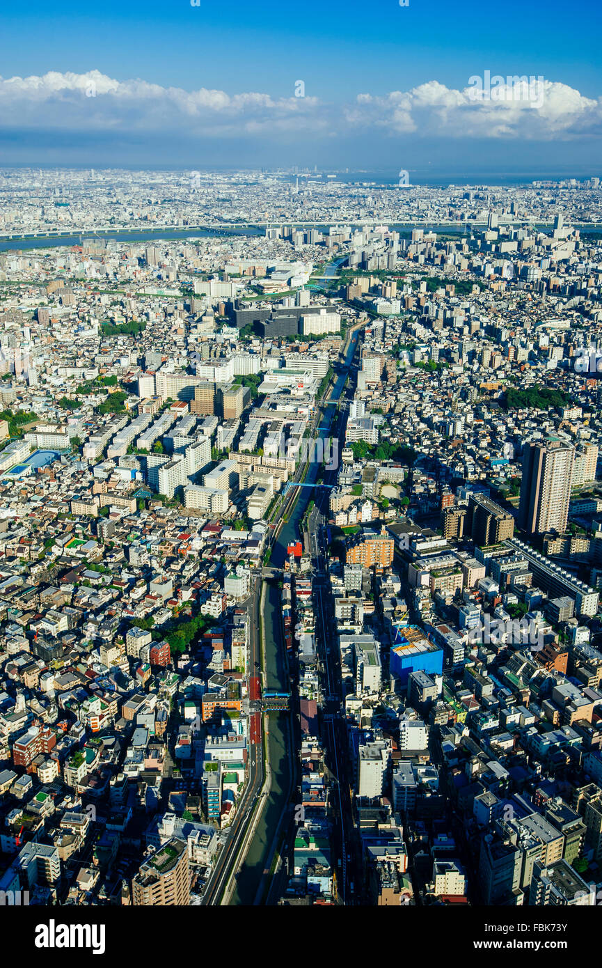 La vue plongeante d'une partie de mega city de Tokyo Tokyo Sky Tree lors d'après-midi à Tokyo, Japon. Banque D'Images