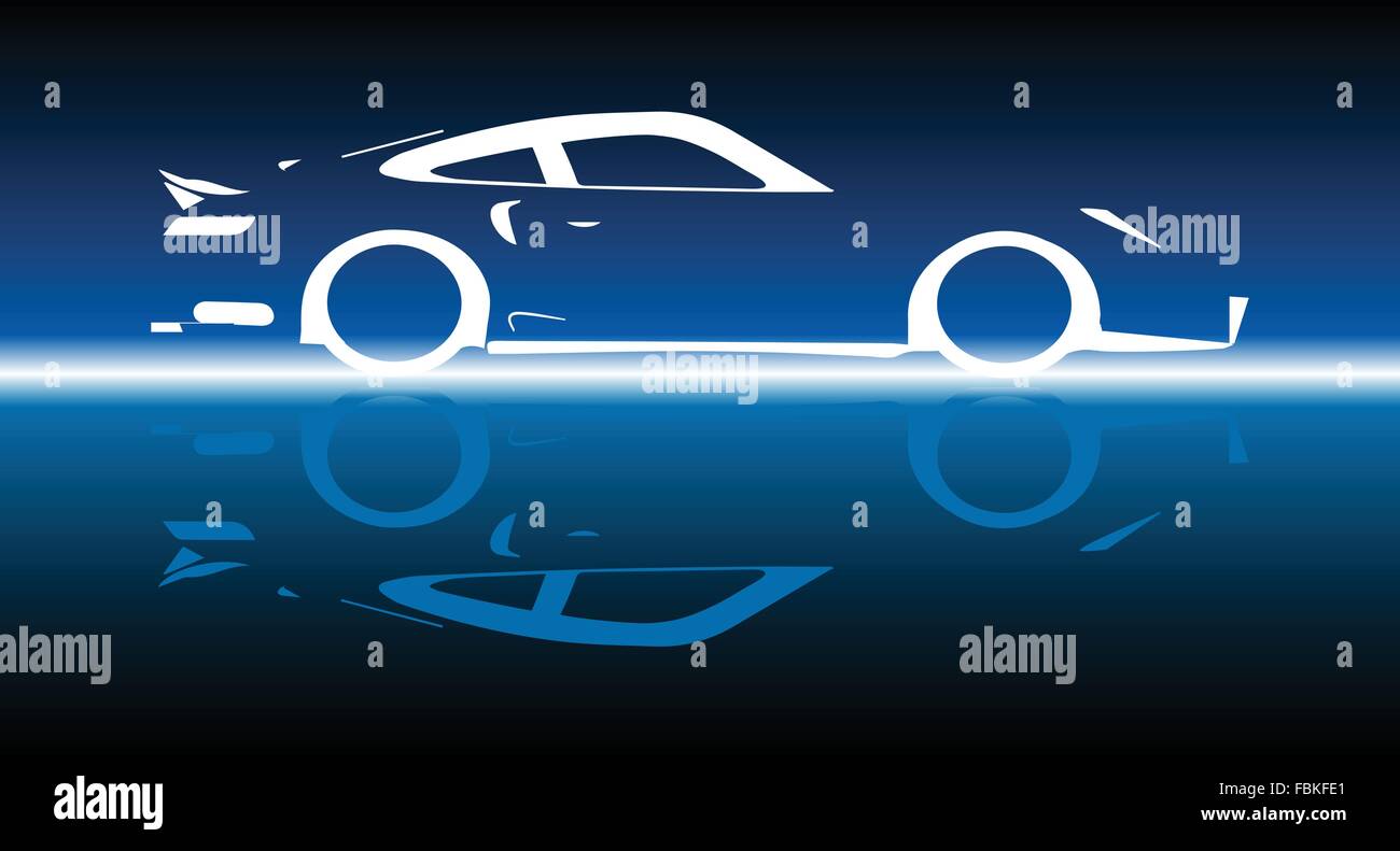 Une voiture rapide en silhouette et réflexion sur blue Illustration de Vecteur