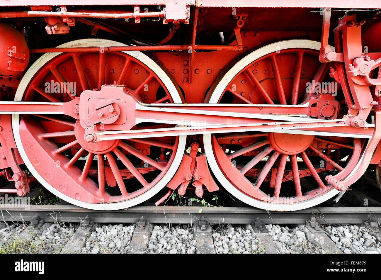 Shot industriel avec l'ancien mécanisme de roue motrice de train à vapeur Banque D'Images