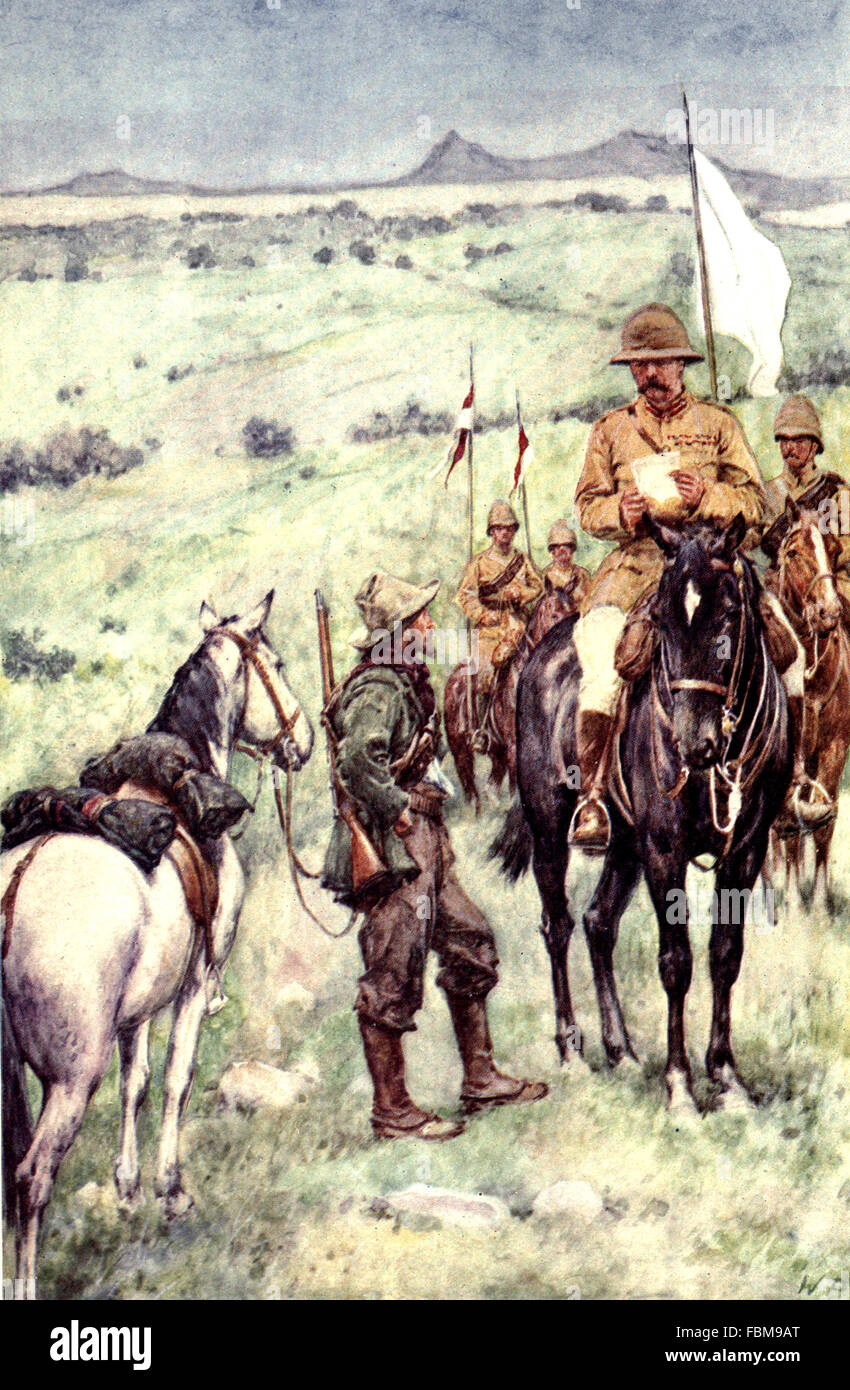 HORATIO HERBERT KITCHENER (1850-1916) Officier de l'armée britannique avec le général Cronje's messenger en Paardenberg en février 1900 Banque D'Images