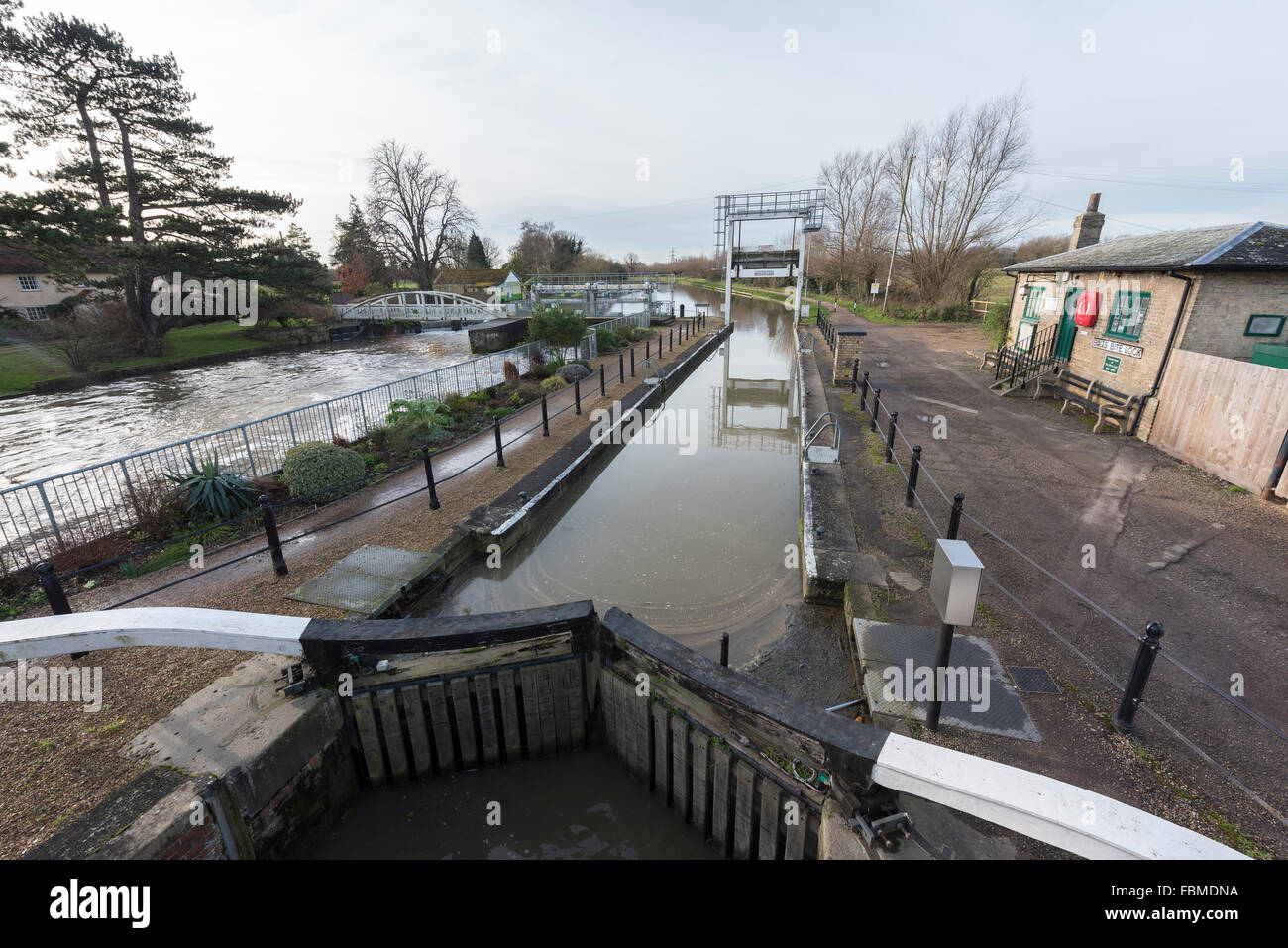 Rivière Cam et appâts Bite Lock Cambridgeshire Banque D'Images