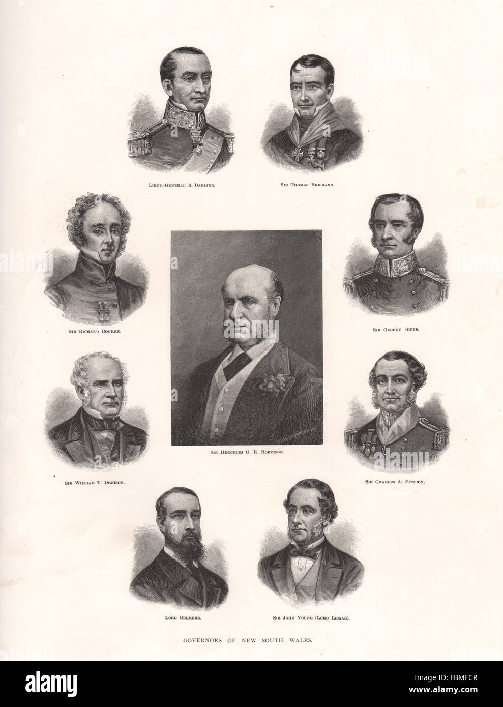 Gouverneurs de la Nouvelle-Galles du Sud. Brisbane Darling Bourke Gipps Denison Fitzroy, 1888 Banque D'Images