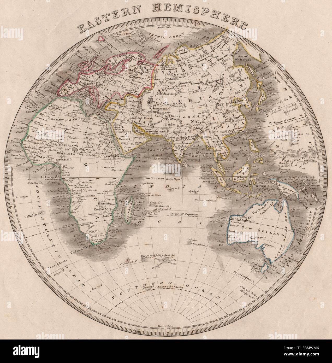 Hémisphère oriental. New Holland Siam Nubia Hindoostan perse. JOHNSON, 1850 map Banque D'Images