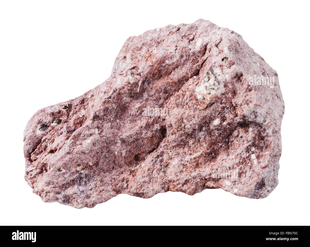 La prise de vue macro d'échantillon de roche naturelle - Tuff Tuff (frêne) Pierre minéral isolé sur fond blanc Banque D'Images