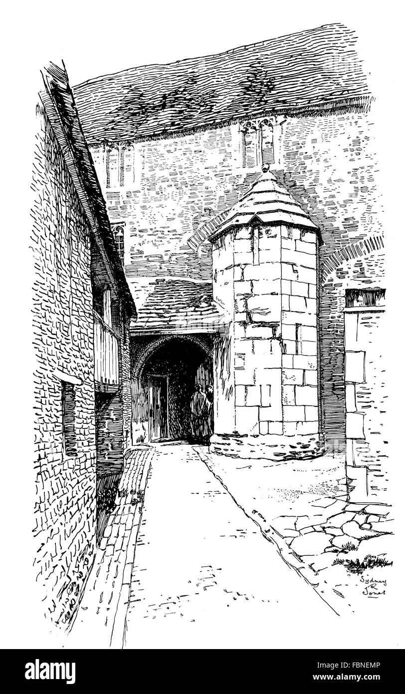 Royaume-uni, Angleterre, Norton St Philip, le George Inn, cour arrière, prétend être la plus ancienne de la Grande-Bretagne taverne. Ligne 1911 illustration Banque D'Images