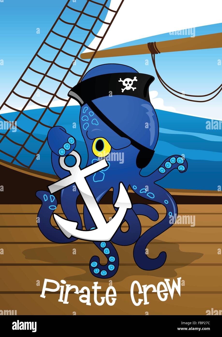 L'équipage pirate octopus holding une ancre . Illustration de Vecteur