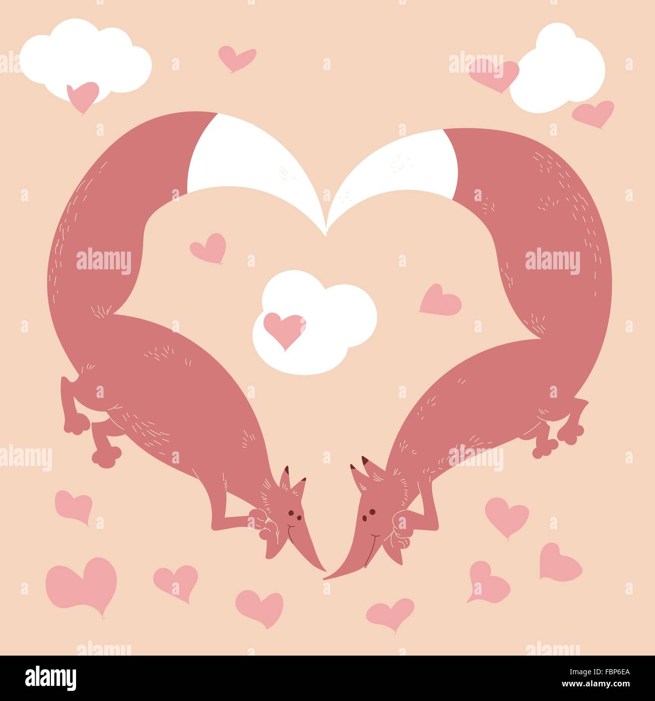 Vector illustration de deux renards formant un symbole de cœur. Illustration de Vecteur