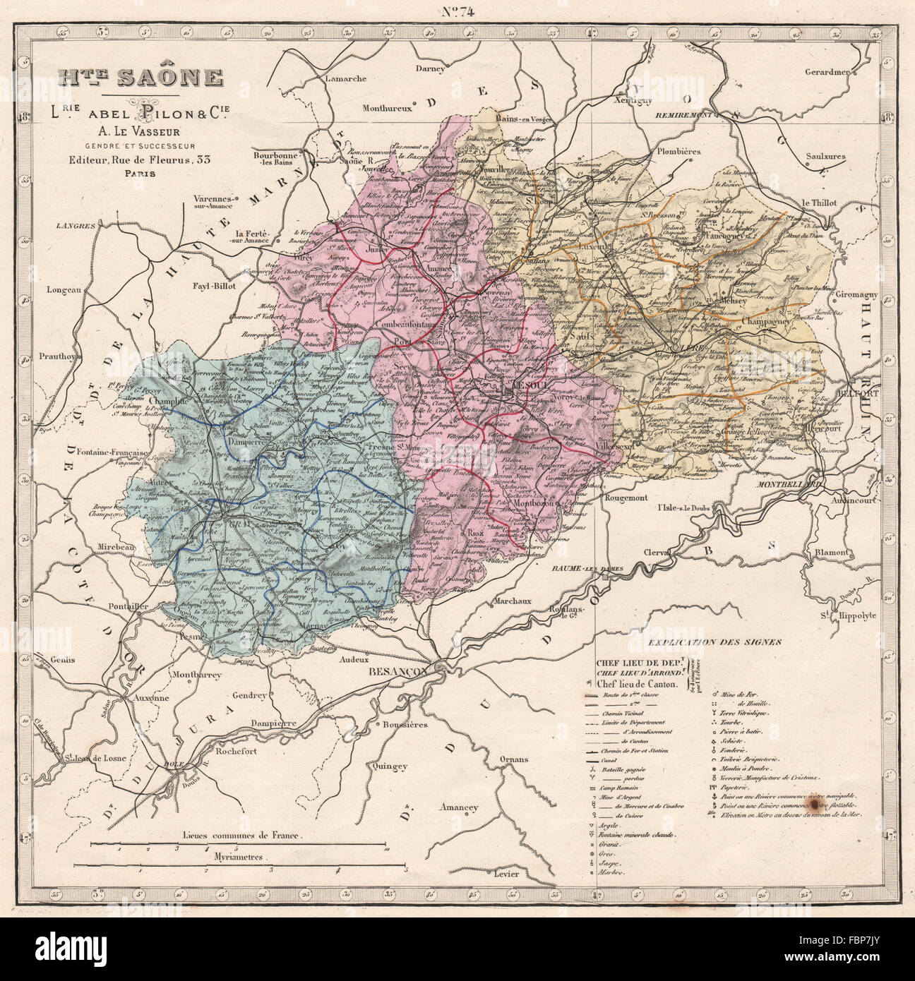 HAUTE-Saône ministère montrant ressources & minéraux. LE VASSEUR, 1876 Ancien site Banque D'Images