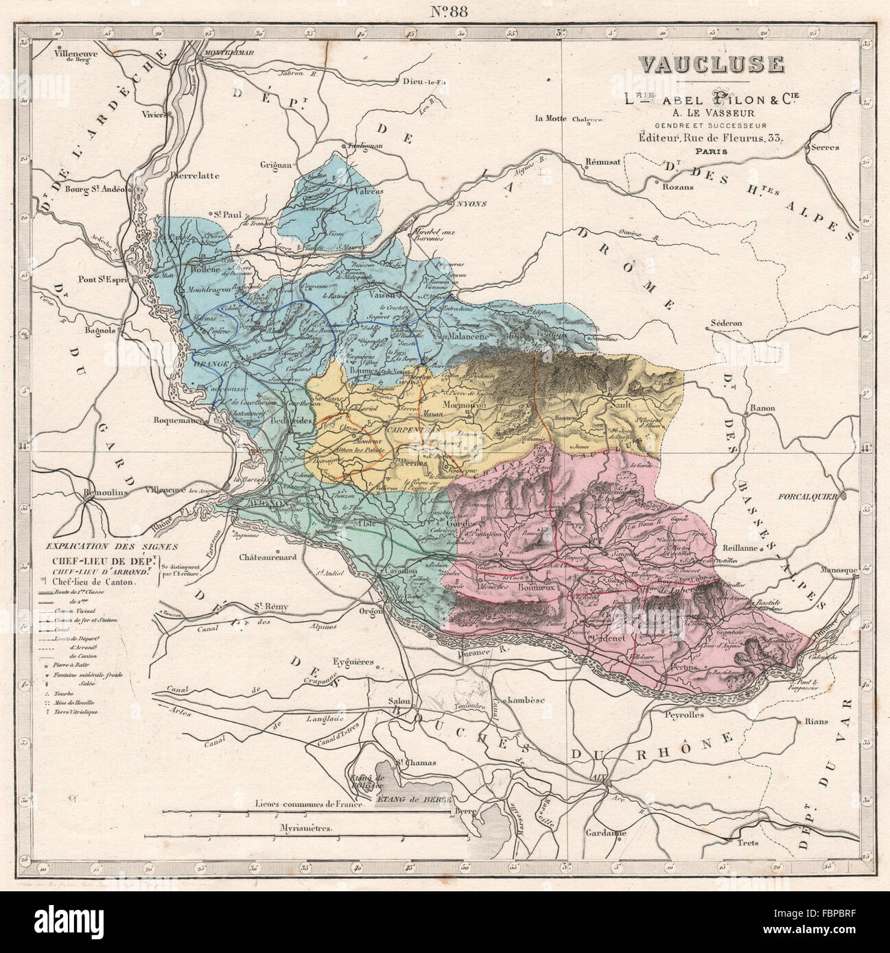 Département de Vaucluse montrant ressources & minéraux. LE VASSEUR, 1876 carte antique Banque D'Images