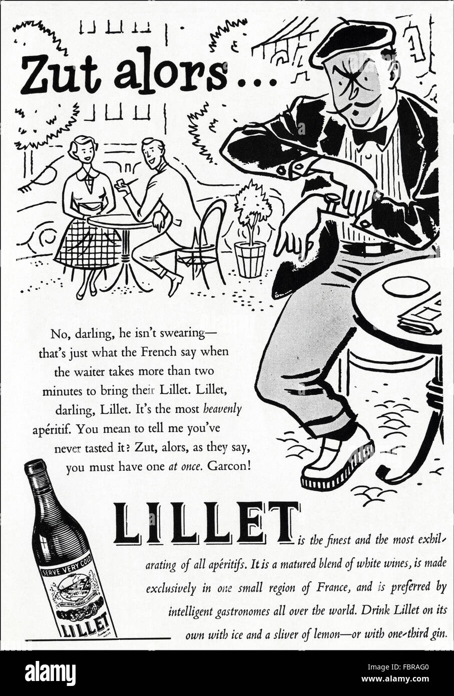 Vintage Original advert à partir de 1950. Annonce de publicité 1954 Lillet apéritif. Banque D'Images
