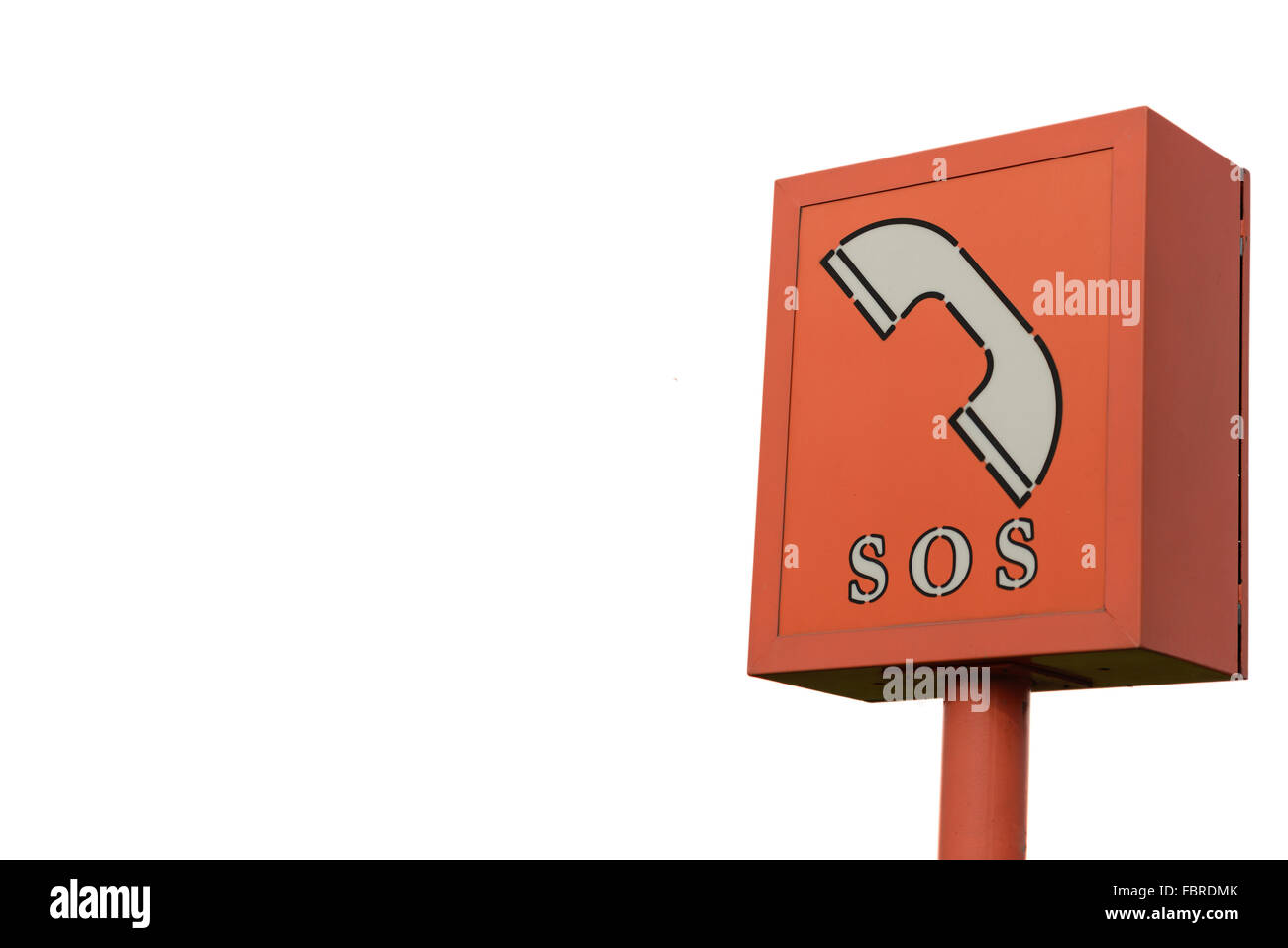 Cabine téléphonique d'urgence Orange, isoler, fond blanc avec l'espace vide Banque D'Images