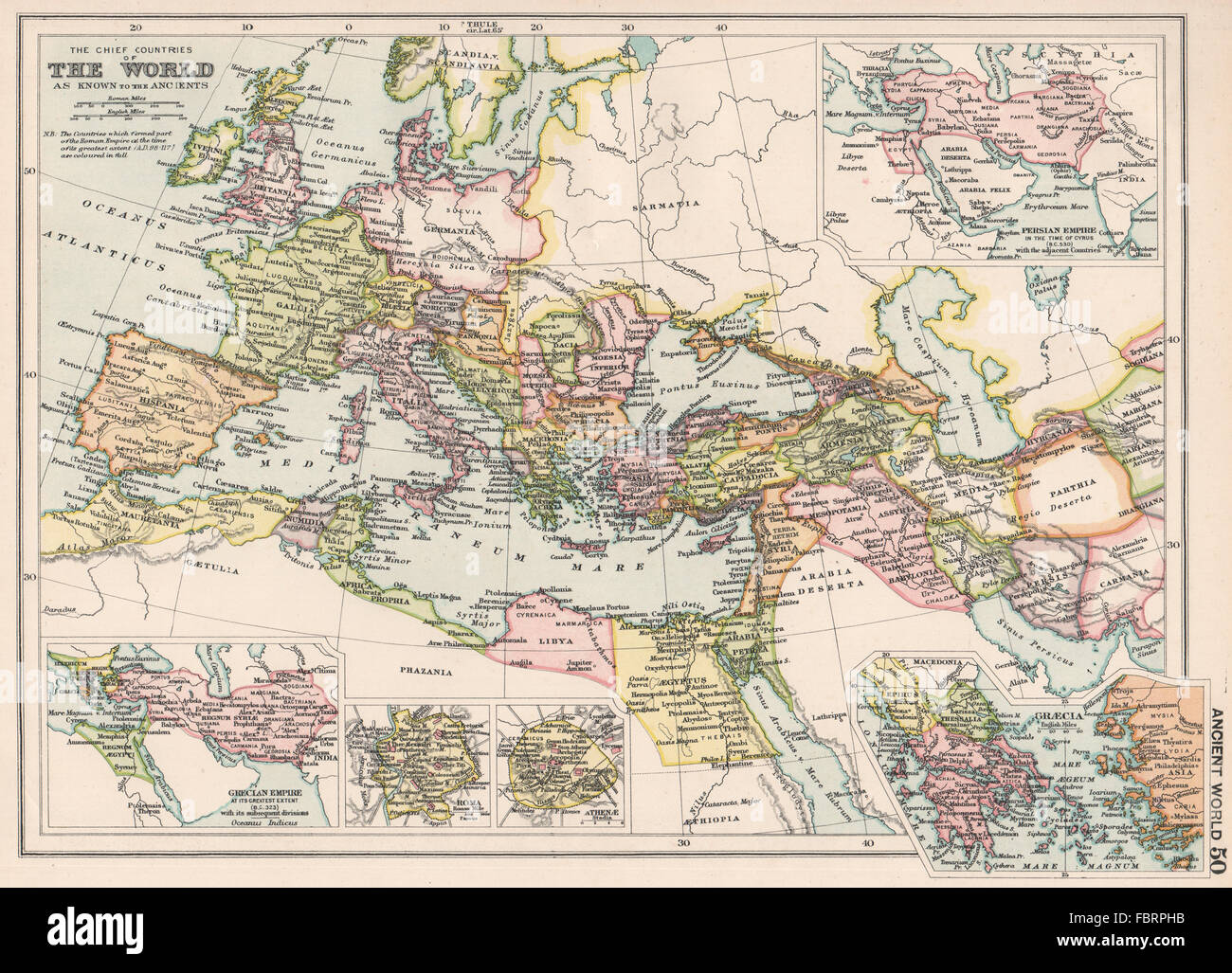 EMPIRE ROMAIN Empire Grec inset AD 100 323BC Empire Perse 530BC. BACON 1903 map Banque D'Images