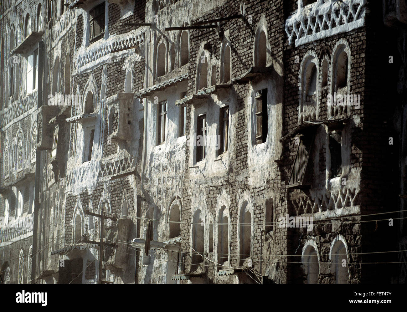 Façades du vieux Sanaa, Yemem. Banque D'Images