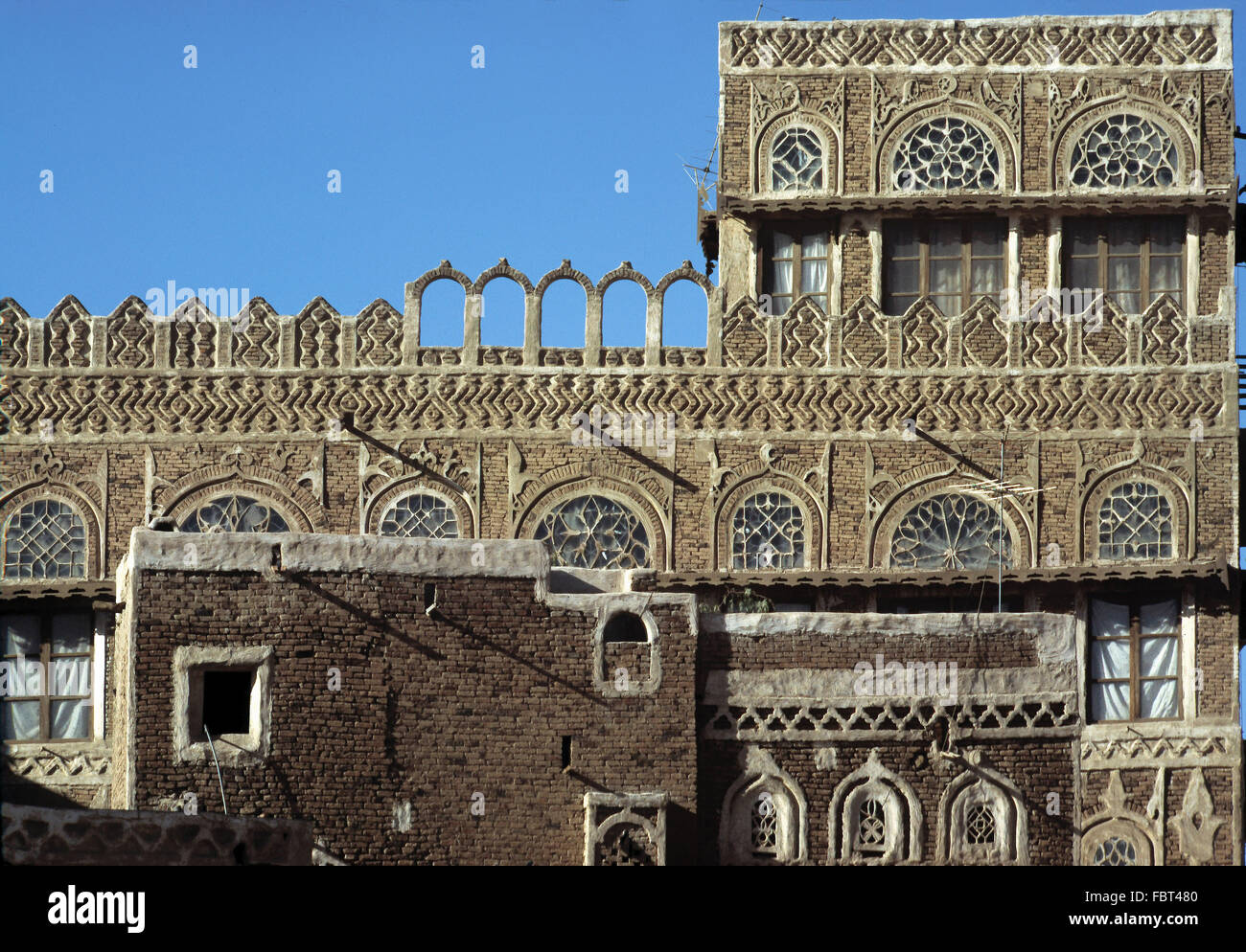 Façades du vieux Sanaa, Yémen. Banque D'Images