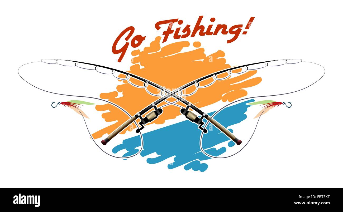 Poster avec deux tiges et le libellé Aller à la pêche. Illustration en couleur. Illustration de Vecteur
